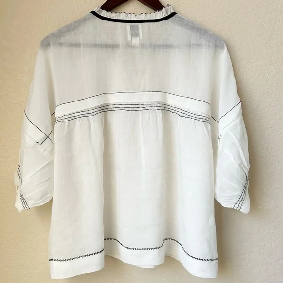 NWT Anthropology Maeve Balloon-Sleeve V-Neck Stitched Blouse Size M - Picture 5 of 8